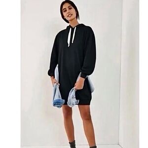 Anthropologie Saturday Sunday Adah Black Hoodie Sweatshirt Mini Dress xs